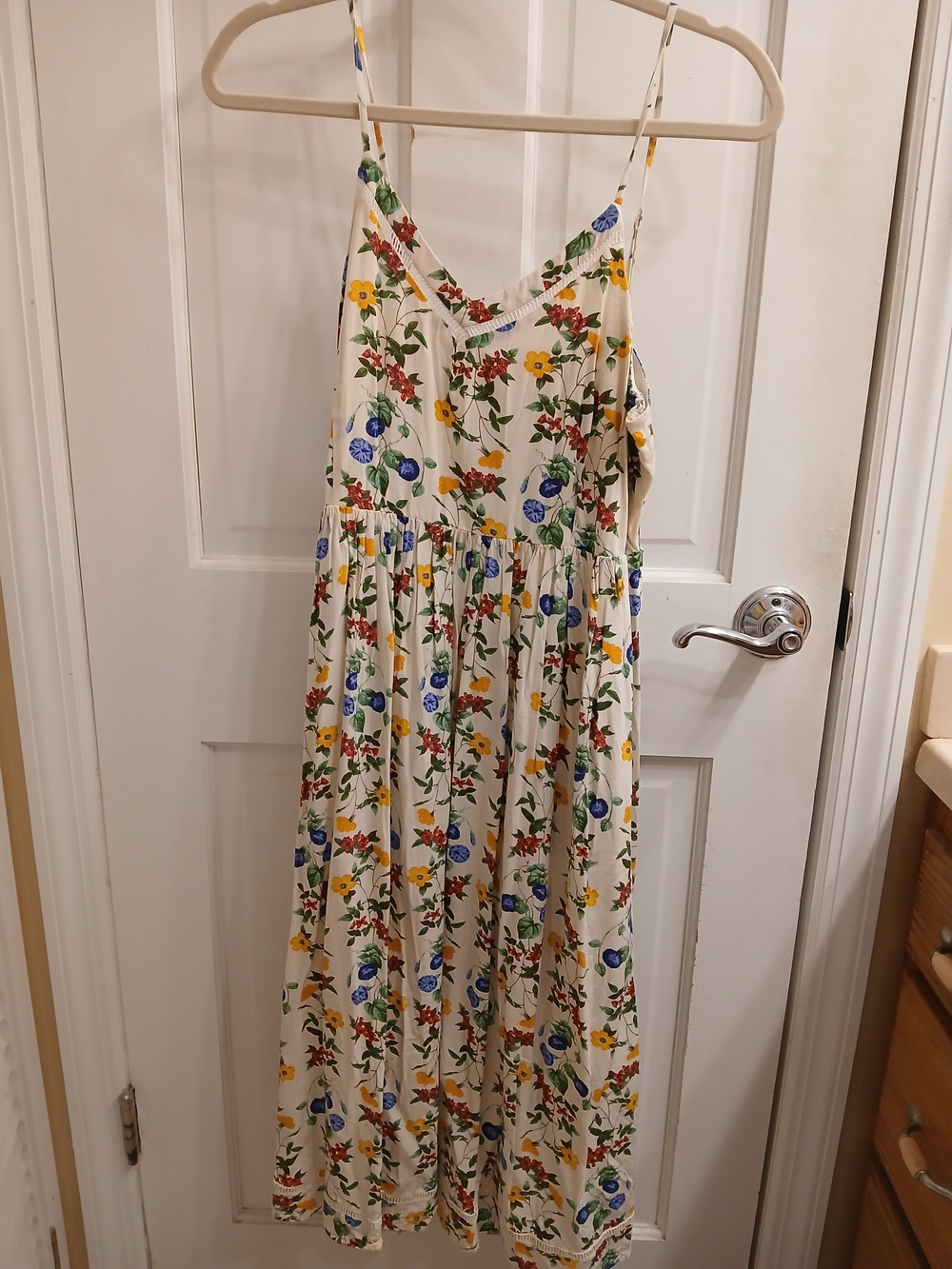 Old Navy Cream Floral Spaghetti-Strap Sundress with Blue, Yellow & Red Flowers